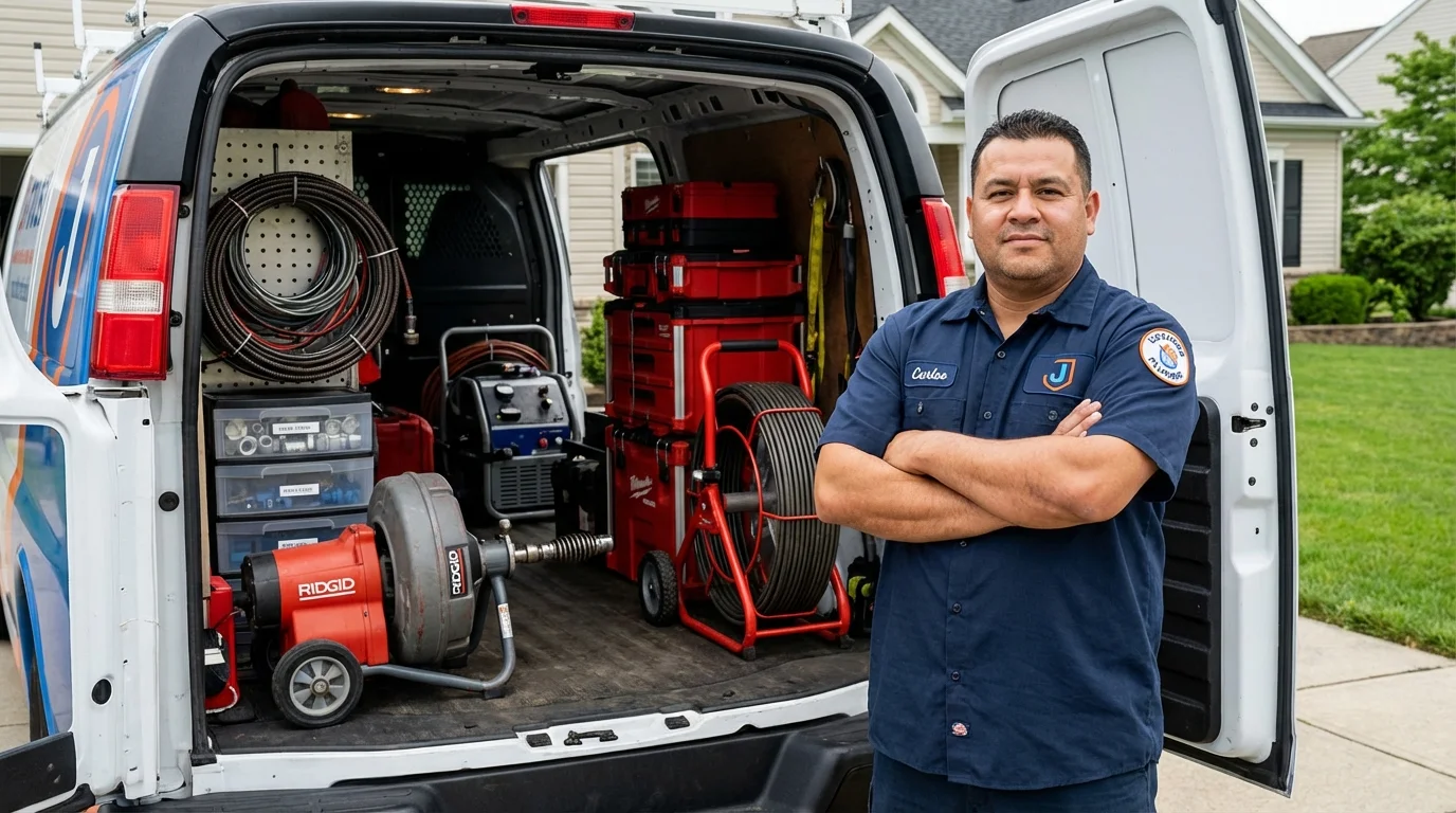 Professional drain cleaning equipment and Johns Plumbing LLC plumber in Valley Cottage