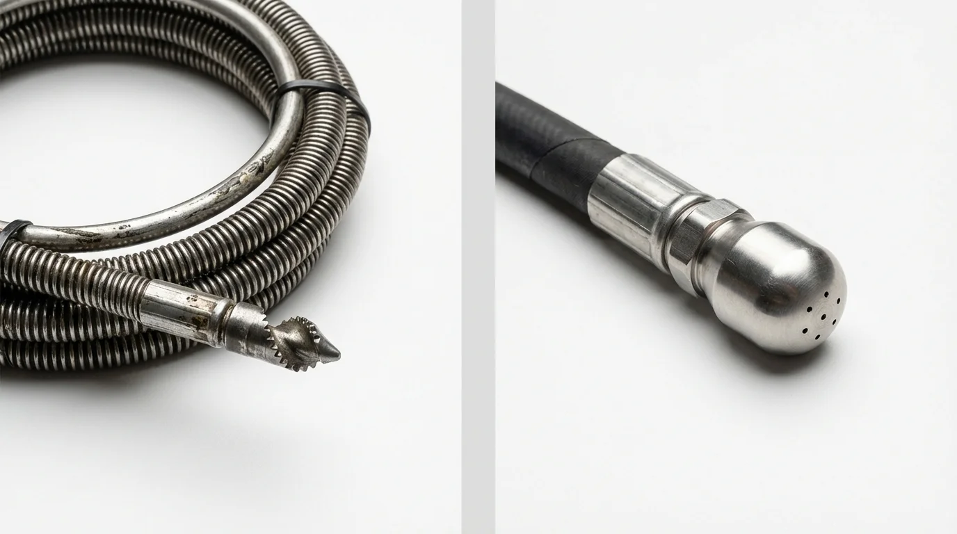 Drain snake cable and hydro jetting nozzle used for drain cleaning in Valley Cottage, NY