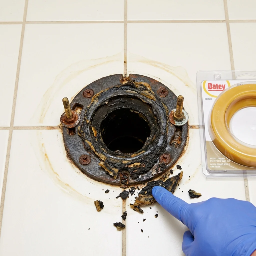 Failed wax ring showing water seepage at the base of a toilet in a Valley Cottage, NY home